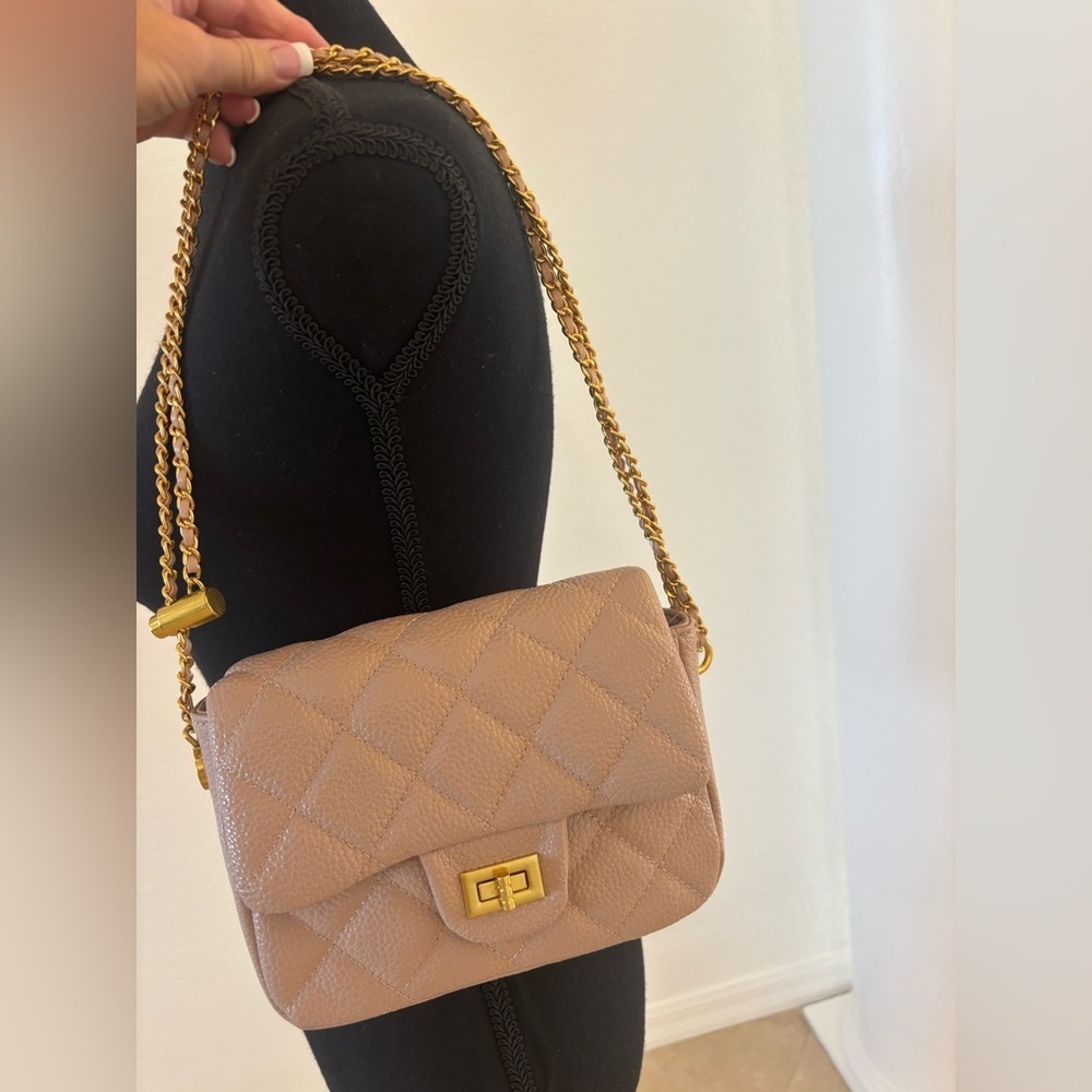 Elegant Beige Quilted  Vegan Very Durable Shoulder Bag